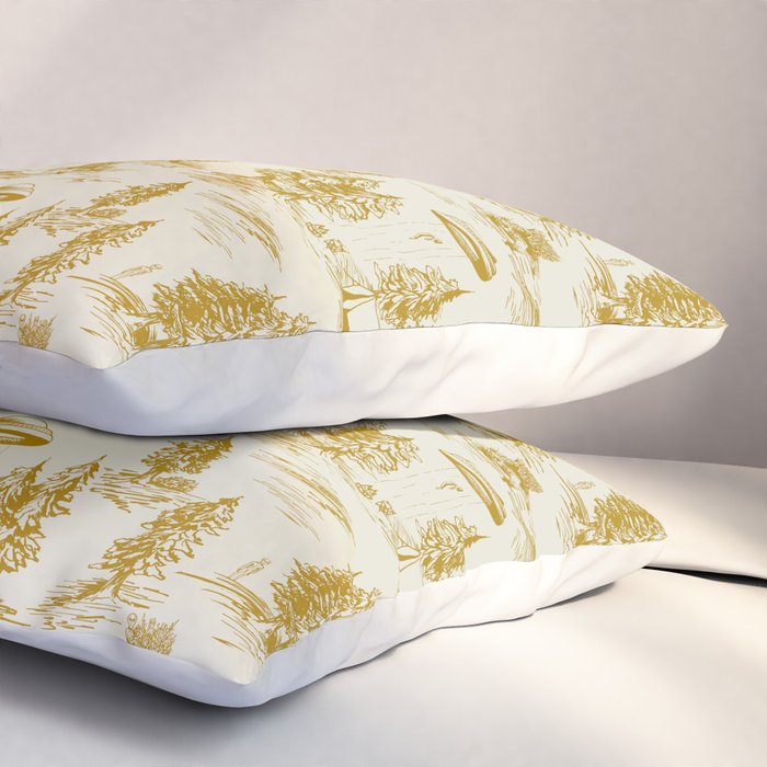 Yellow/Gold Alien Abduction Toile De Jouy Pattern Pillow Sham Gallery Image 3