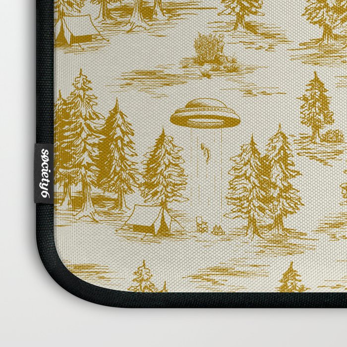 Yellow/Gold Alien Abduction Toile De Jouy Pattern Laptop Sleeve Gallery Image 3