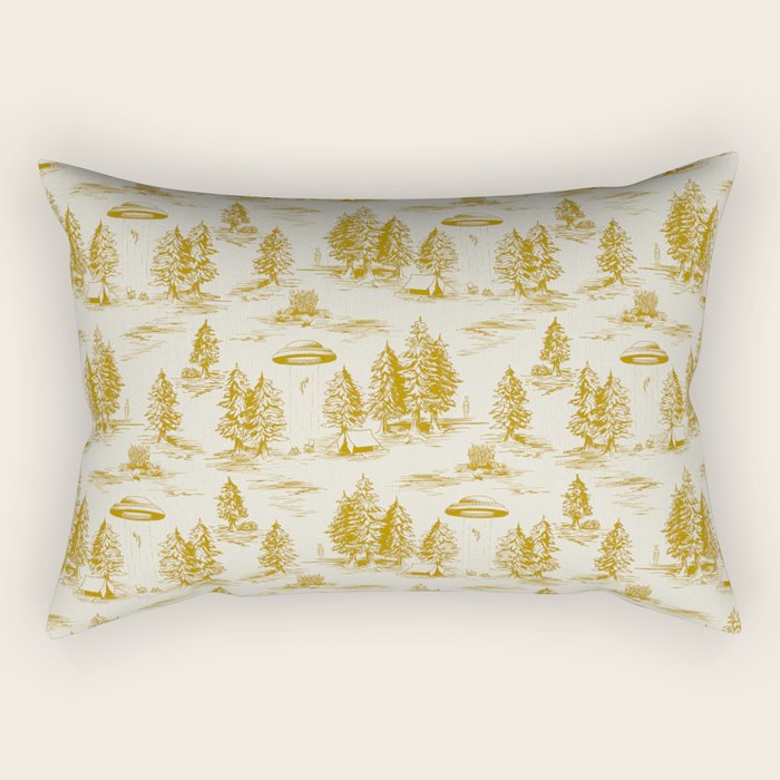 Yellow/Gold Alien Abduction Toile De Jouy Pattern Rectangular Pillow Gallery Image 2