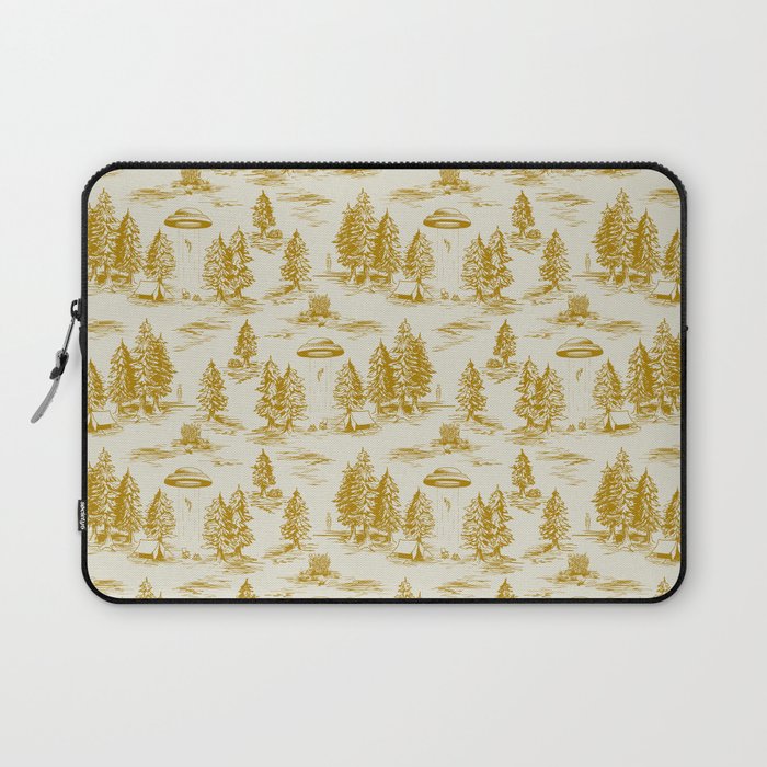 Yellow/Gold Alien Abduction Toile De Jouy Pattern Laptop Sleeve Gallery Image 1