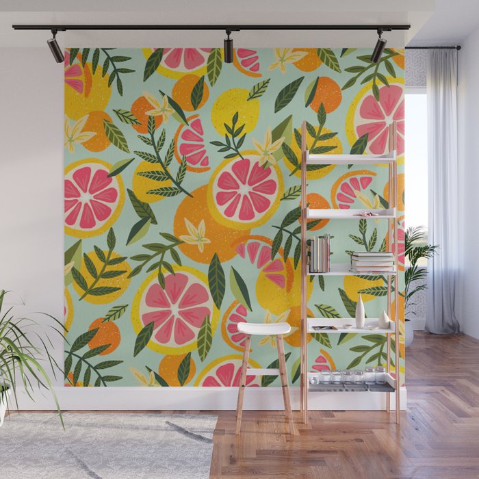 Grapefruit Blooms - Mint Palette Wall Mural Gallery Image 1