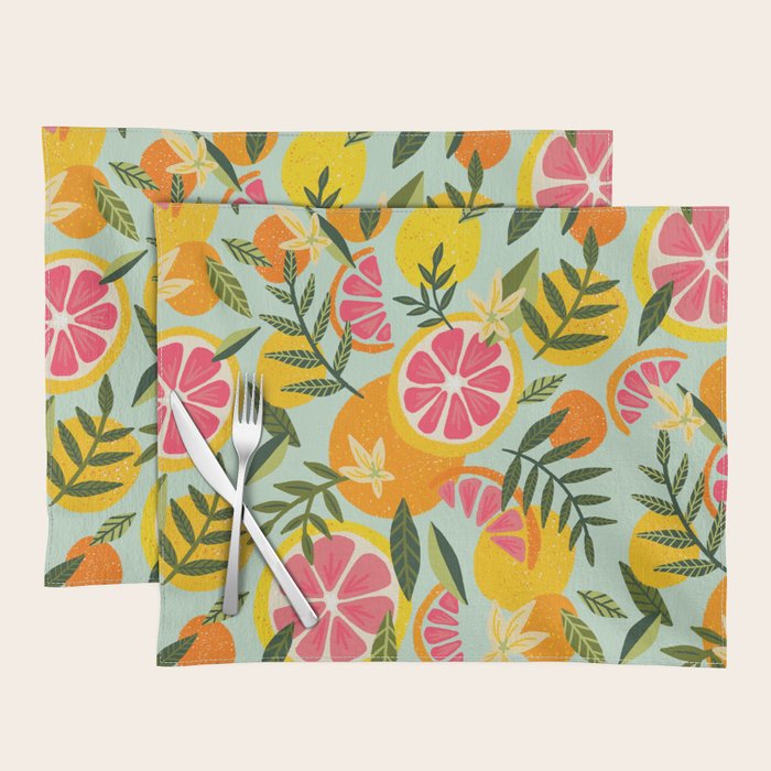 Grapefruit Blooms - Mint Palette Placemat Gallery Image 1