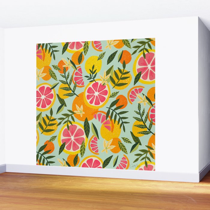 Grapefruit Blooms - Mint Palette Wall Mural Gallery Image 2