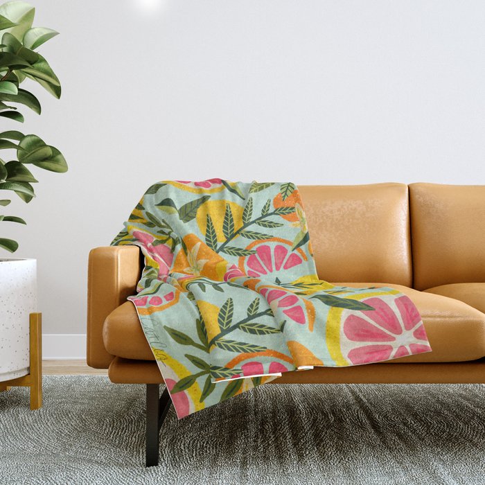 Grapefruit Blooms - Mint Palette Throw Blanket Gallery Image 1
