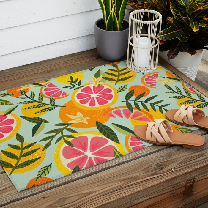 Grapefruit Blooms â Mint Palette Outdoor Rug Gallery Image 2
