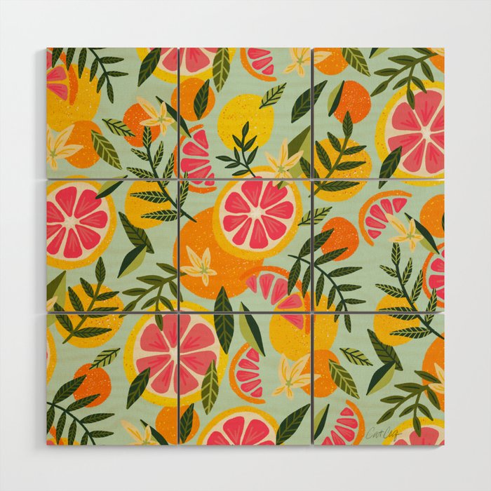 Grapefruit Blooms - Mint Palette Wood Wall Art Gallery Image 1