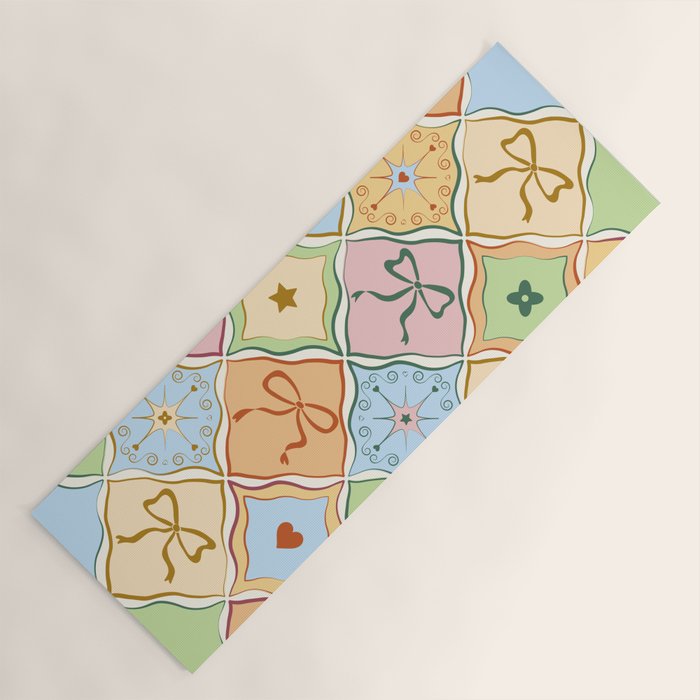 Coquette Ribbon Bows on Colorful Patchwork Yoga Mat Gallery Image 1