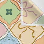 Coquette Ribbon Bows on Colorful Patchwork Wall Tapestry Gallery Image 3