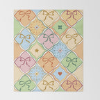 Coquette Ribbon Bows on Colorful Patchwork Throw Blanket Gallery Image 2