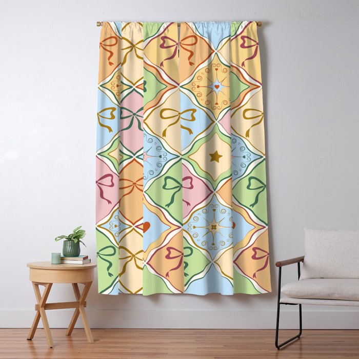 Coquette Ribbon Bows on Colorful Patchwork Window Curtain Gallery Image 1