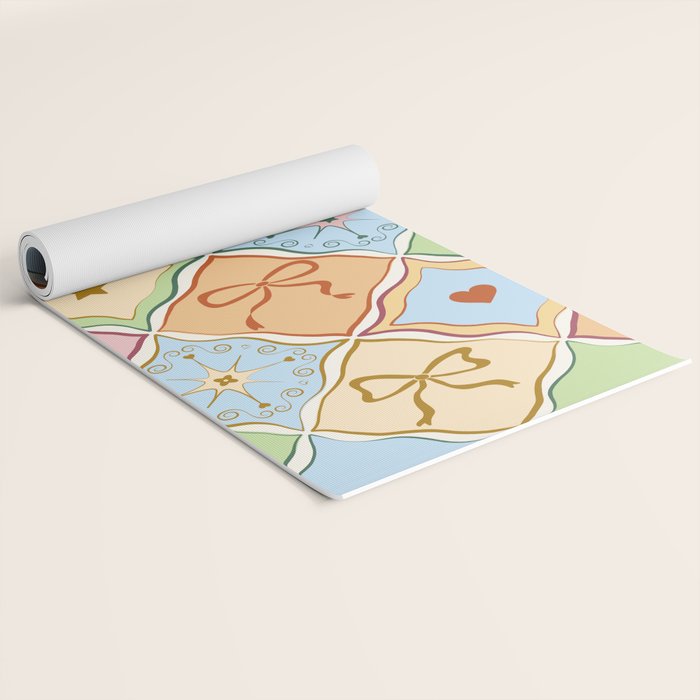 Coquette Ribbon Bows on Colorful Patchwork Yoga Mat Gallery Image 2