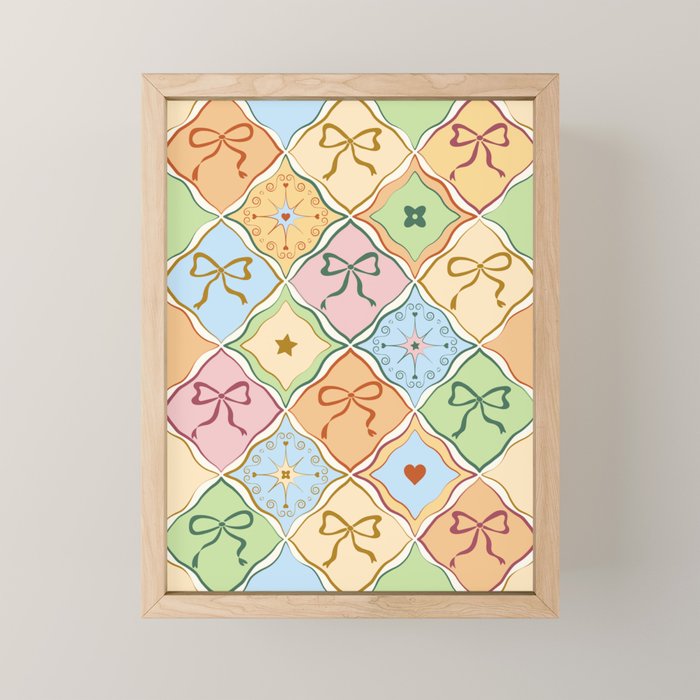 Coquette Ribbon Bows on Colorful Patchwork Mini Art Print Gallery Image 1
