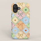 Coquette Ribbon Bows on Colorful Patchwork iPhone Case Gallery Image 1