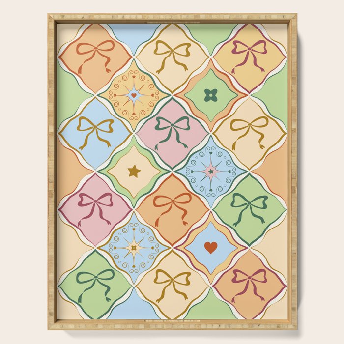 Coquette Ribbon Bows on Colorful Patchwork Serving Tray Gallery Image 1