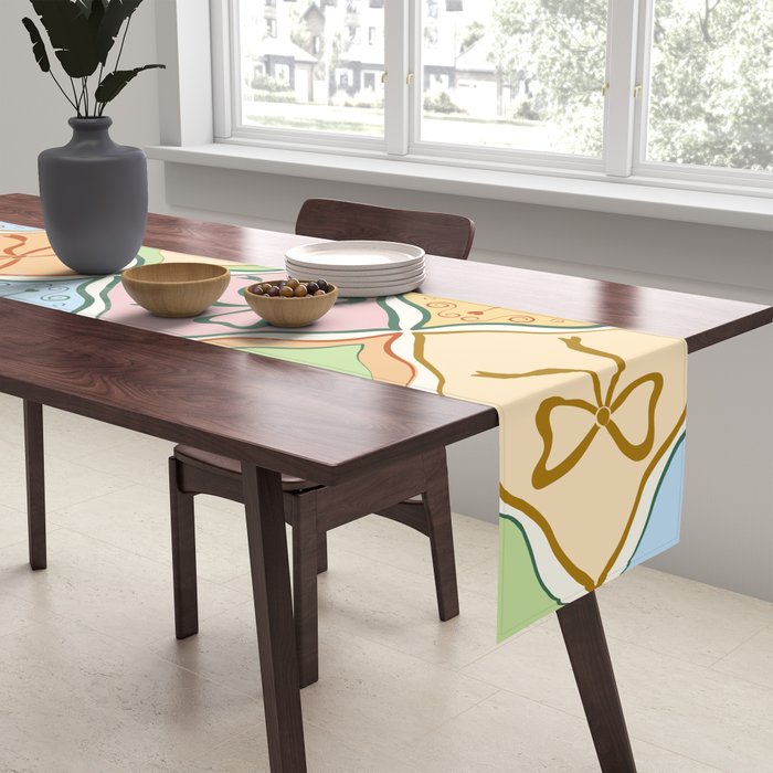 Coquette Ribbon Bows on Colorful Patchwork Table Runner Gallery Image 2