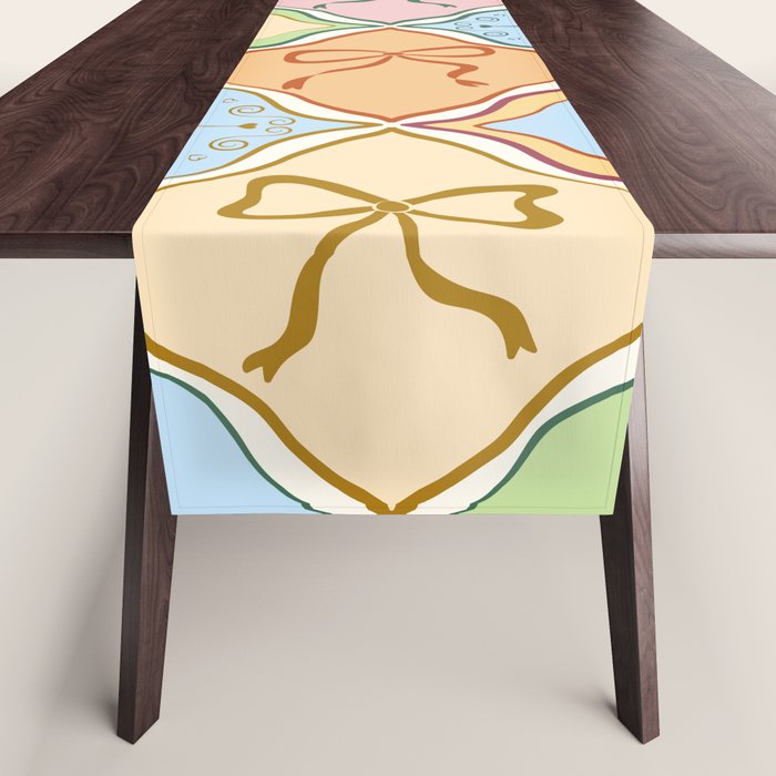 Coquette Ribbon Bows on Colorful Patchwork Table Runner Gallery Image 1