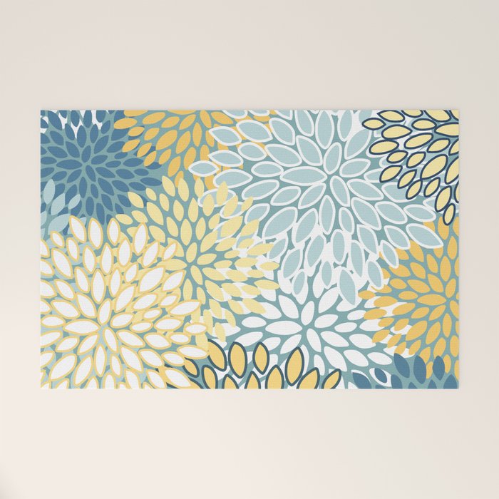 Modern Floral Yellow And Teal  Welcome Mat Gallery Image 1