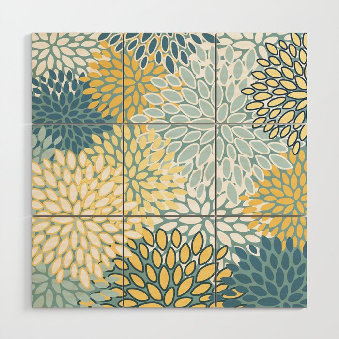 Modern Floral Yellow And Teal  Wood Wall Art Gallery Image 1