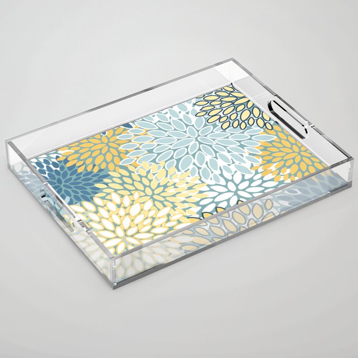 Modern Floral Yellow And Teal  Acrylic Tray Gallery Image 1