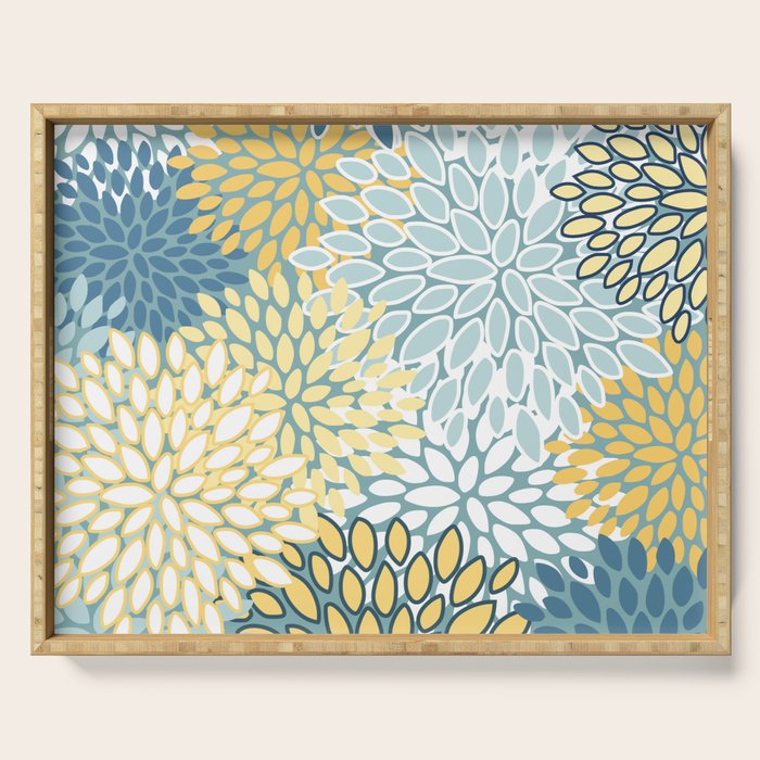 Modern Floral Yellow And Teal  Serving Tray Gallery Image 1