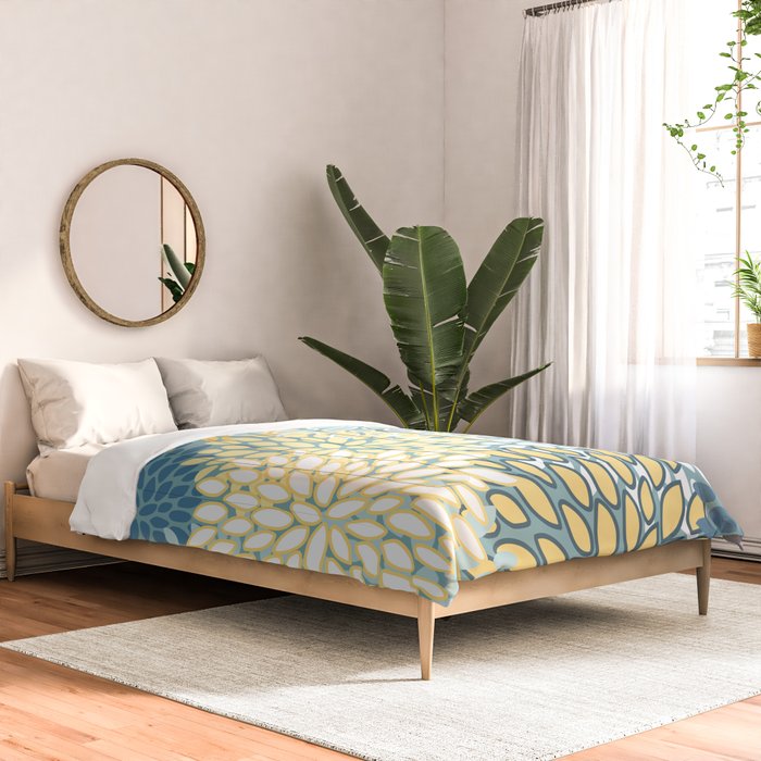Modern Floral Yellow And Teal  Comforter Gallery Image 2