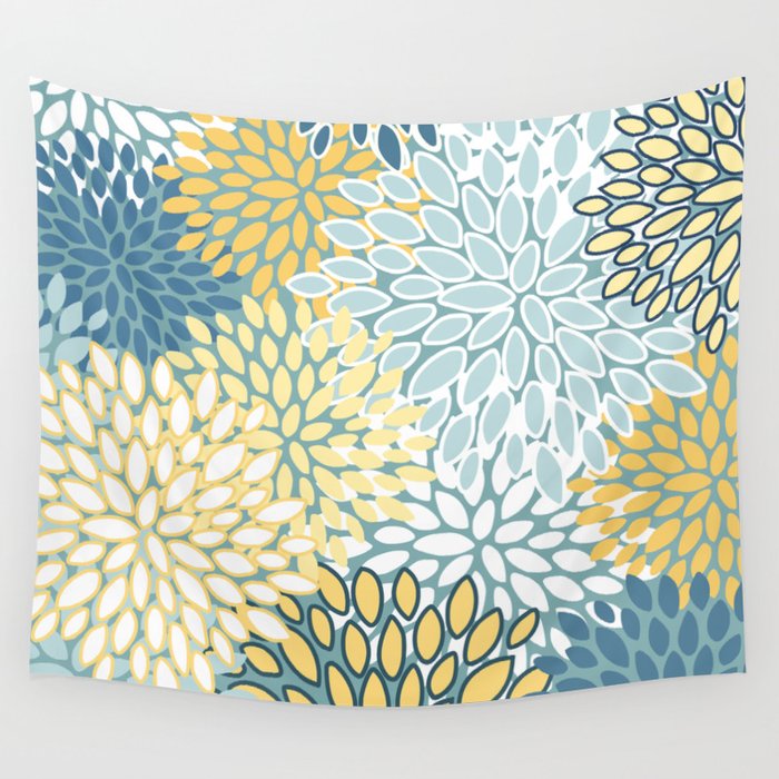 Modern Floral Yellow And Teal  Wall Tapestry Gallery Image 4