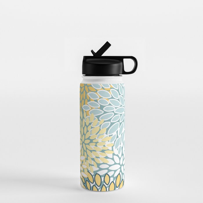 Modern Floral Yellow And Teal  Water Bottle Gallery Image 1