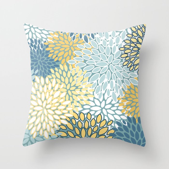 Modern Floral Yellow And Teal  Throw Pillow Gallery Image 6