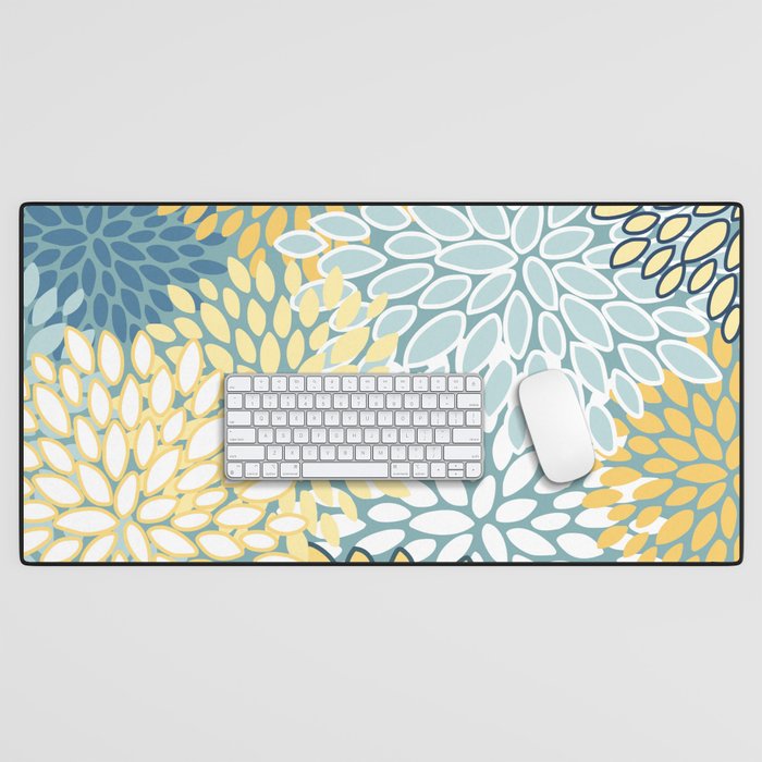 Modern Floral Yellow And Teal  Desk Mat Gallery Image 1
