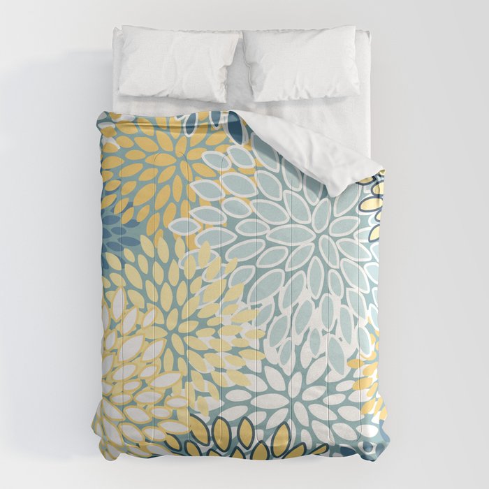 Modern Floral Yellow And Teal  Comforter Gallery Image 1