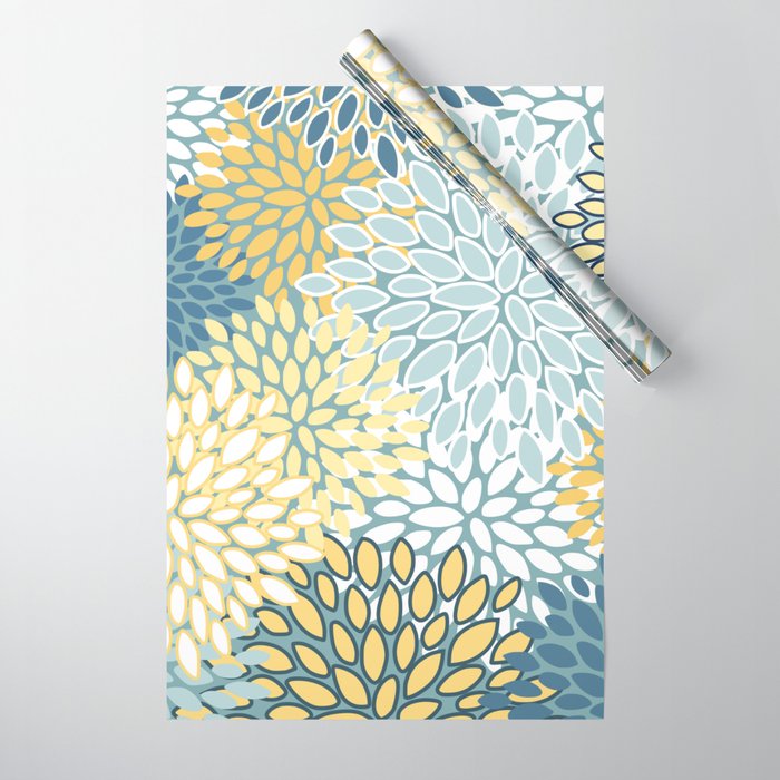Modern Floral Yellow And Teal  Wrapping Paper Gallery Image 1