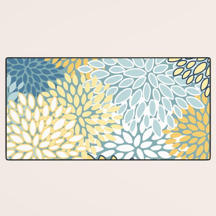 Modern Floral Yellow And Teal  Desk Mat Gallery Image 3