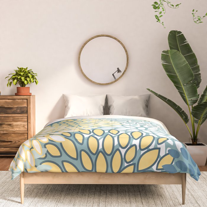 Modern Floral Yellow And Teal  Comforter Gallery Image 3