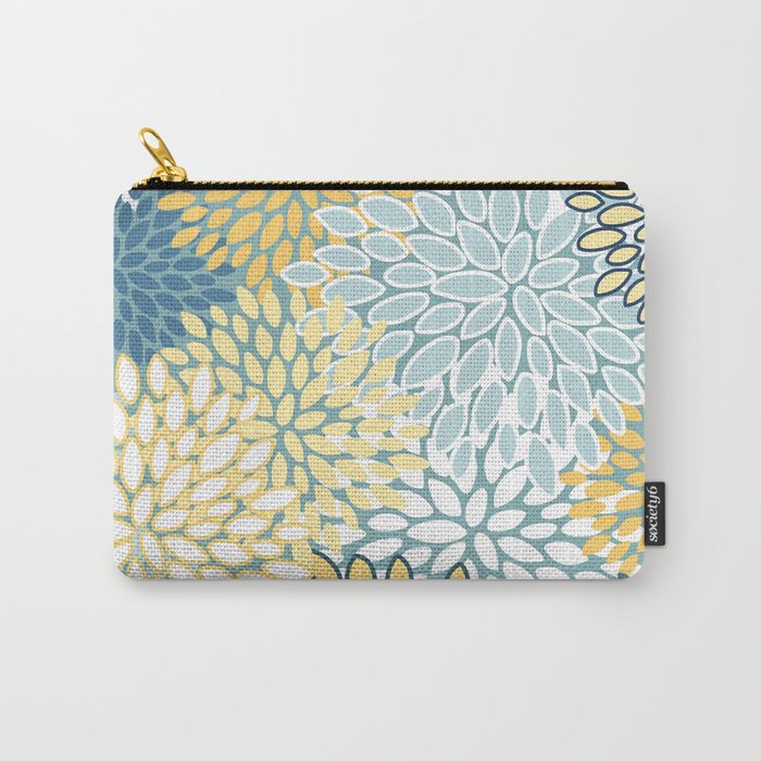Modern Floral Yellow And Teal  Carry All Pouch Gallery Image 1
