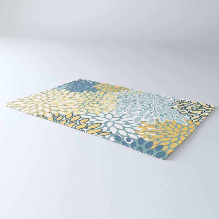 Modern Floral Yellow And Teal  Rug Gallery Image 3