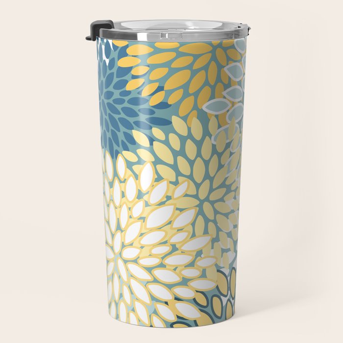 Modern Floral Yellow And Teal  Travel Mug Gallery Image 3