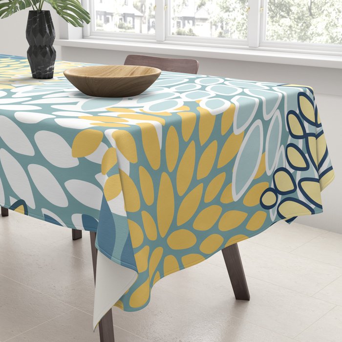 Modern Floral Yellow And Teal  Tablecloth Gallery Image 3