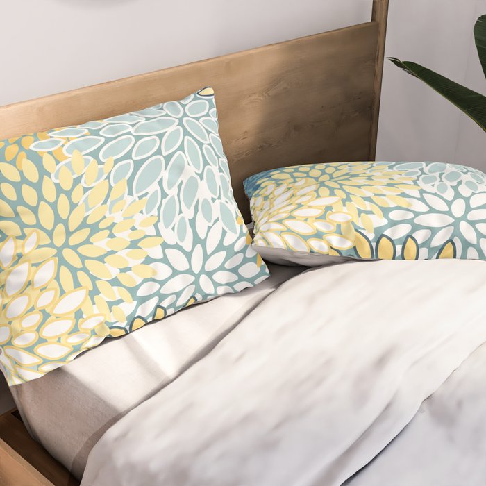 Modern Floral Yellow And Teal  Pillow Sham Gallery Image 2