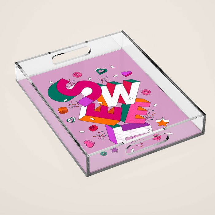 SWEET - colorful typography on pink Acrylic Tray Gallery Image 1