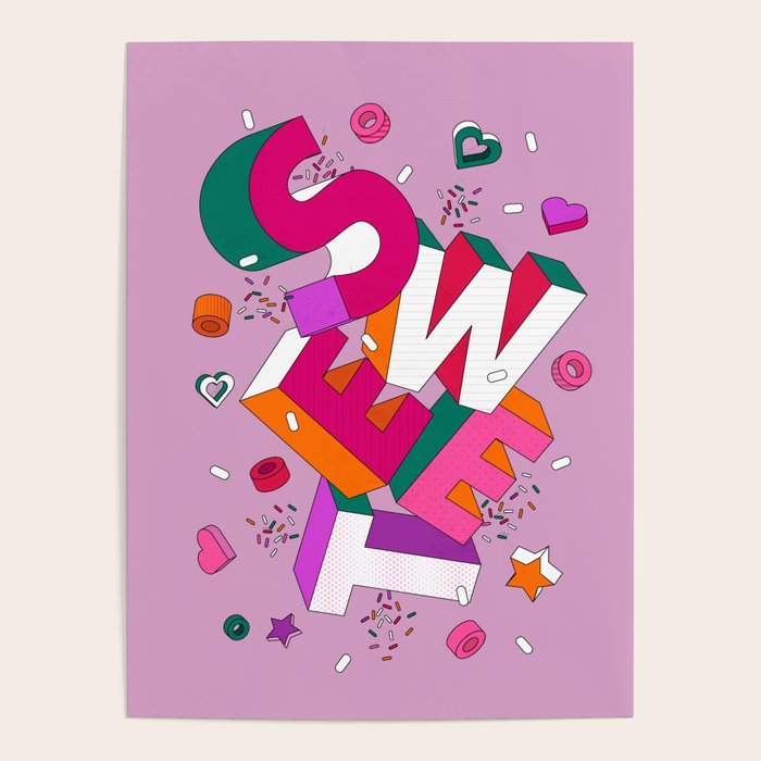 SWEET - colorful typography on pink Poster Gallery Image 4