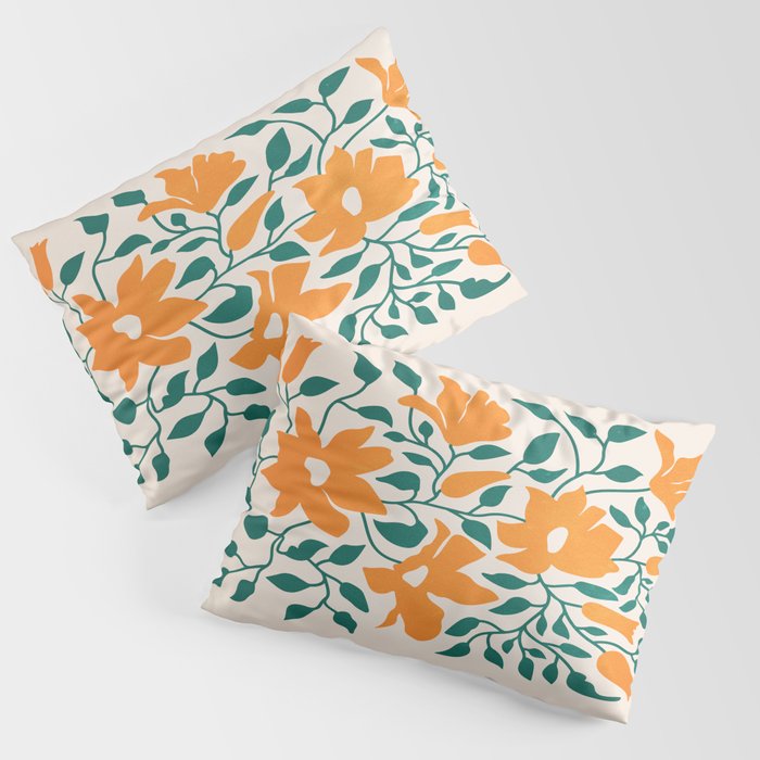 Tangerine & Pine: Matisse Flowers & Leaves Pillow Sham Gallery Image 1