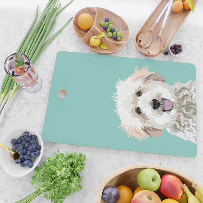Golden Doodle pet portrait art print and dog gifts Cutting Board Gallery Image 2