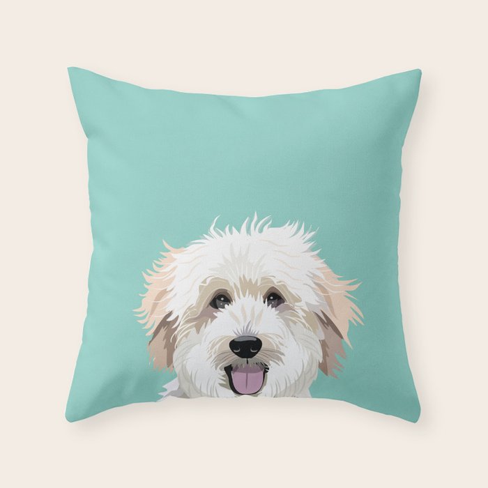 Golden Doodle pet portrait art print and dog gifts Throw Pillow Gallery Image 1