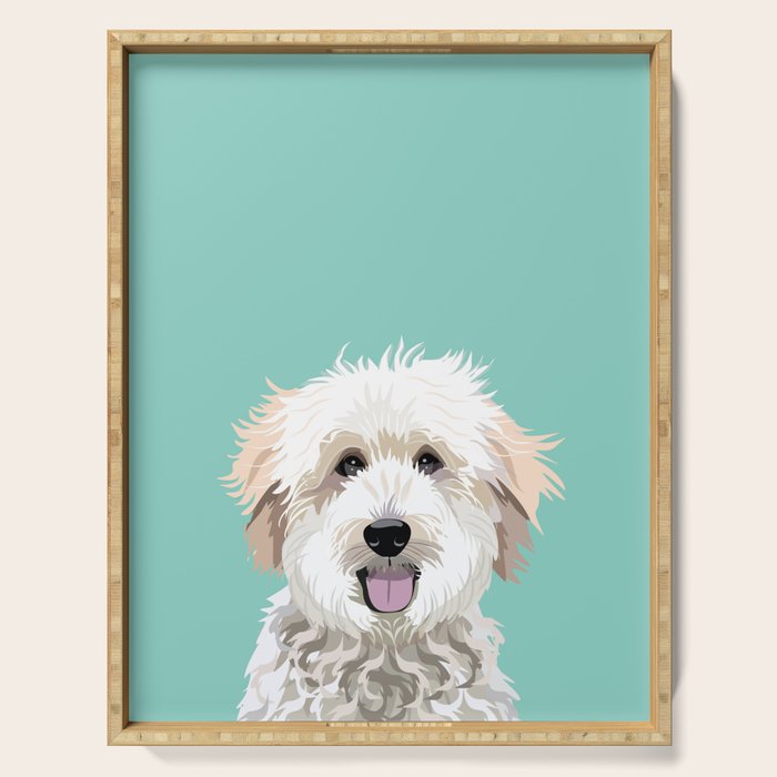 Golden Doodle pet portrait art print and dog gifts Serving Tray Gallery Image 1