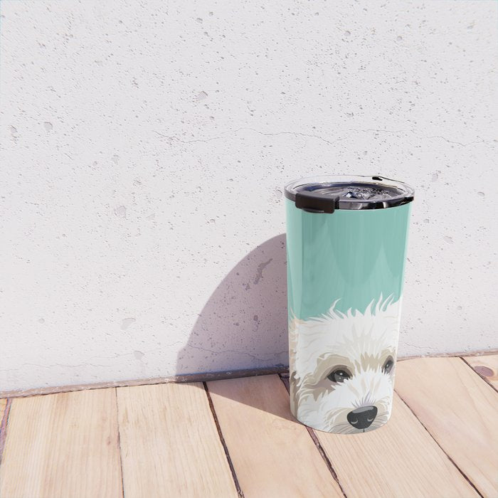 Golden Doodle pet portrait art print and dog gifts Travel Mug Gallery Image 4