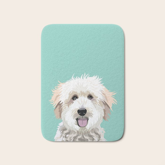 Golden Doodle pet portrait art print and dog gifts Bath Mat Gallery Image 1