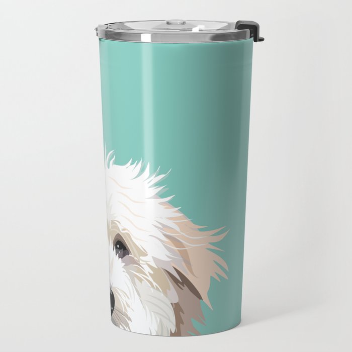 Golden Doodle pet portrait art print and dog gifts Travel Mug Gallery Image 2