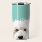 Golden Doodle pet portrait art print and dog gifts Travel Mug Gallery Image 1