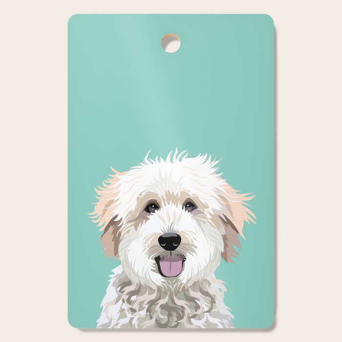 Golden Doodle pet portrait art print and dog gifts Cutting Board Gallery Image 1