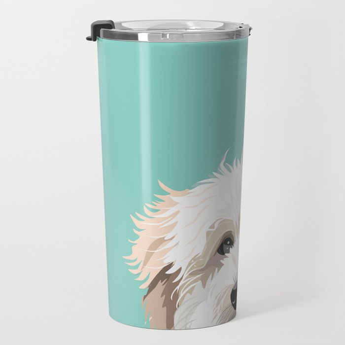 Golden Doodle pet portrait art print and dog gifts Travel Mug Gallery Image 3
